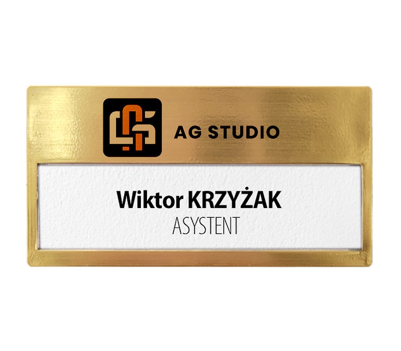 Identyfikator z okienkiem i zapięciem na agrafkę